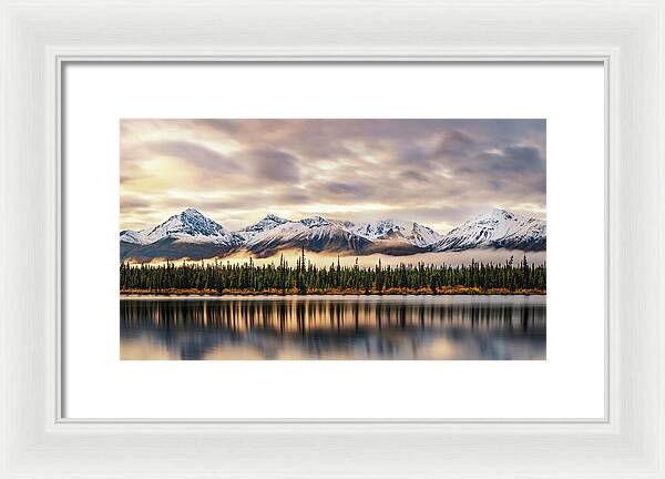 Denali Highway Lake Sunrise Reflection Landscape - Framed Print