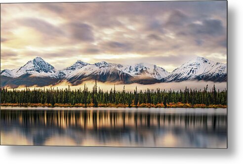 Denali Highway Lake Sunrise Reflection Landscape - Metal Print