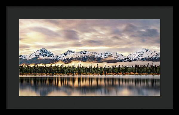 Denali Highway Lake Sunrise Reflection Landscape - Framed Print