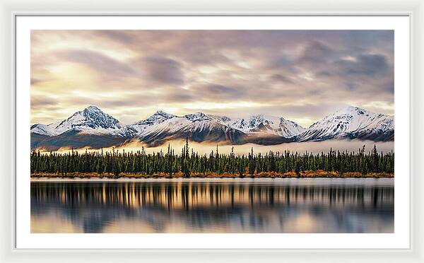 Denali Highway Lake Sunrise Reflection Landscape - Framed Print