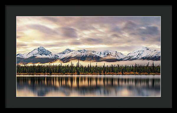 Denali Highway Lake Sunrise Reflection Landscape - Framed Print