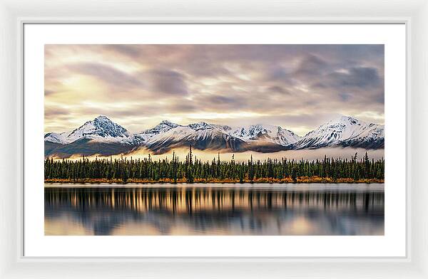 Denali Highway Lake Sunrise Reflection Landscape - Framed Print