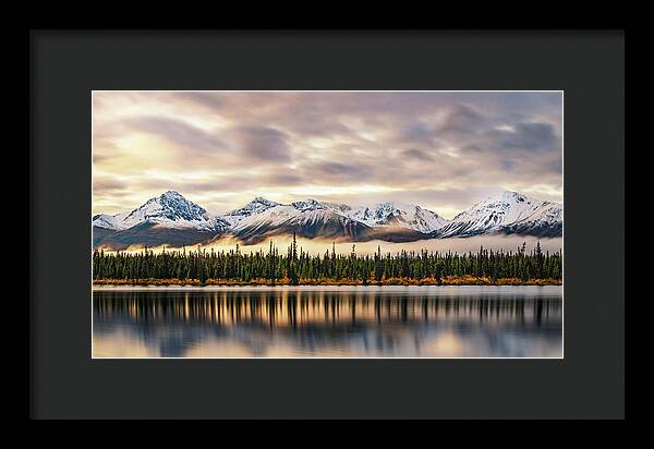 Denali Highway Lake Sunrise Reflection Landscape - Framed Print