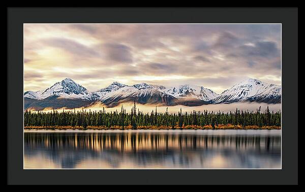 Denali Highway Lake Sunrise Reflection Landscape - Framed Print