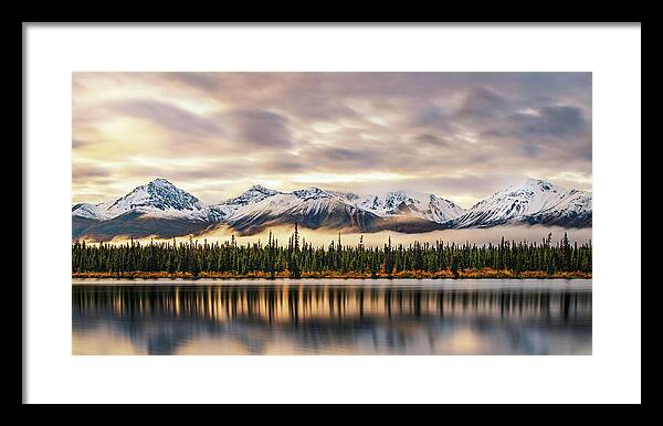 Denali Highway Lake Sunrise Reflection Landscape - Framed Print