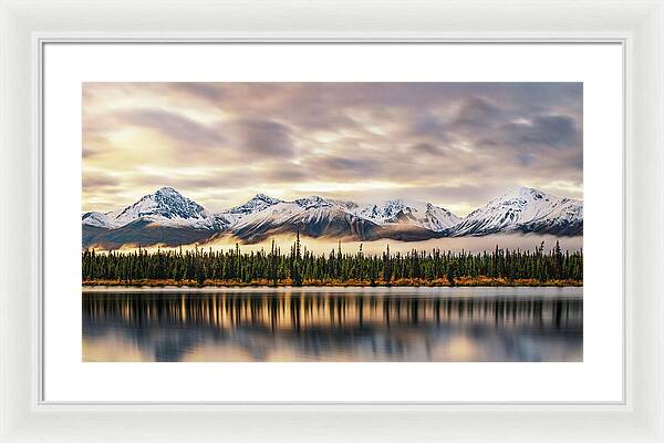 Denali Highway Lake Sunrise Reflection Landscape - Framed Print