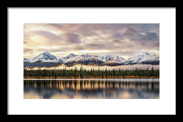 Denali Highway Lake Sunrise Reflection Landscape - Framed Print