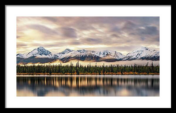 Denali Highway Lake Sunrise Reflection Landscape - Framed Print