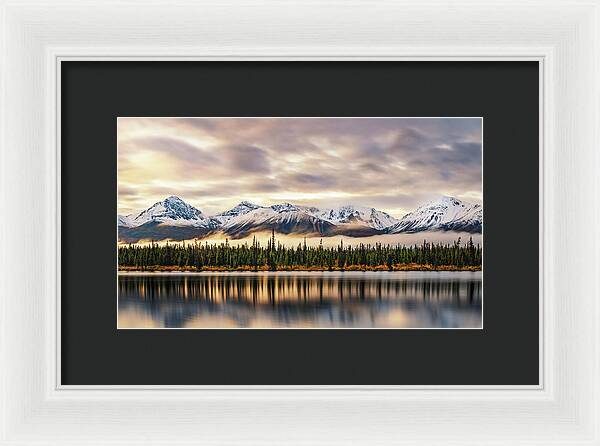 Denali Highway Lake Sunrise Reflection Landscape - Framed Print