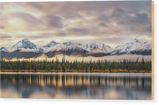 Denali Highway Lake Sunrise Reflection Landscape - Wood Print