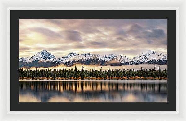 Denali Highway Lake Sunrise Reflection Landscape - Framed Print