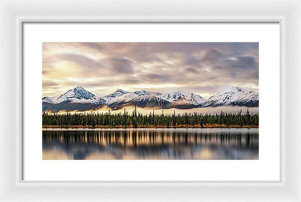 Denali Highway Lake Sunrise Reflection Landscape - Framed Print