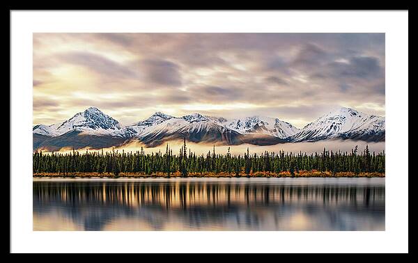 Denali Highway Lake Sunrise Reflection Landscape - Framed Print