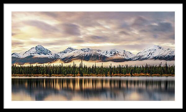 Denali Highway Lake Sunrise Reflection Landscape - Framed Print