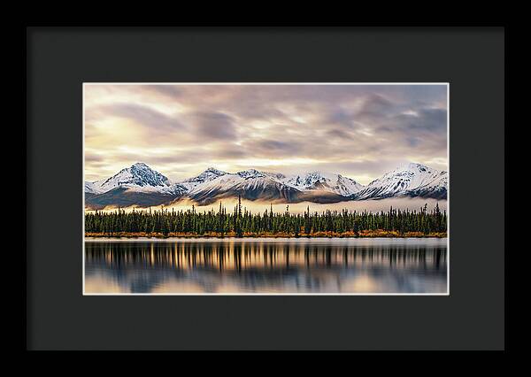 Denali Highway Lake Sunrise Reflection Landscape - Framed Print