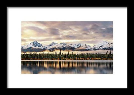 Denali Highway Lake Sunrise Reflection Landscape - Framed Print