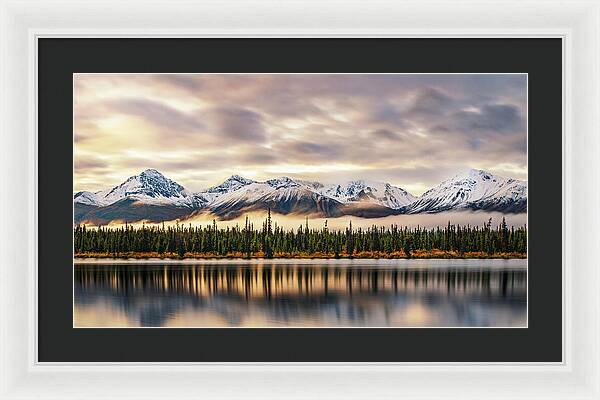 Denali Highway Lake Sunrise Reflection Landscape - Framed Print