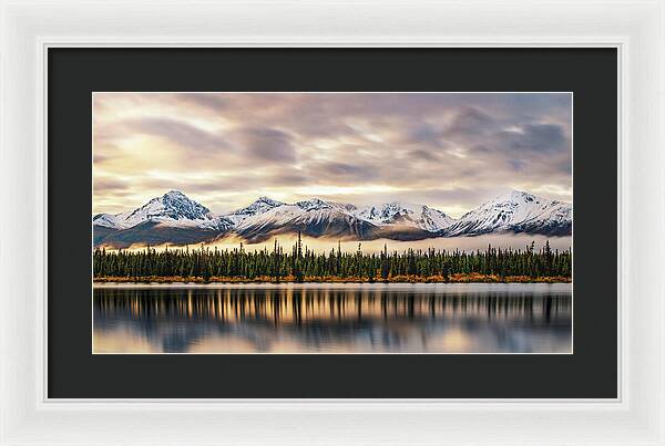 Denali Highway Lake Sunrise Reflection Landscape - Framed Print