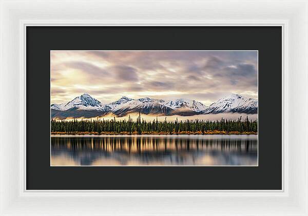 Denali Highway Lake Sunrise Reflection Landscape - Framed Print