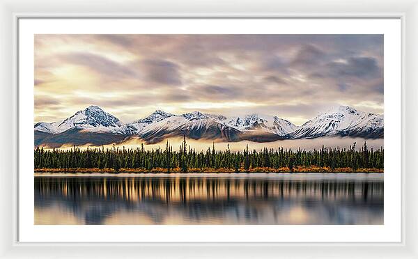 Denali Highway Lake Sunrise Reflection Landscape - Framed Print