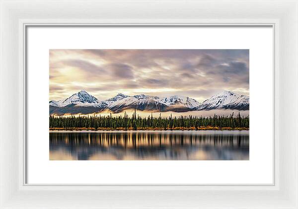 Denali Highway Lake Sunrise Reflection Landscape - Framed Print