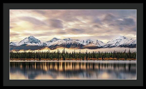 Denali Highway Lake Sunrise Reflection Landscape - Framed Print