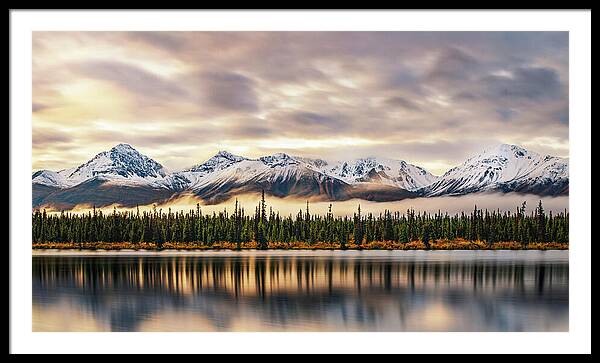 Denali Highway Lake Sunrise Reflection Landscape - Framed Print