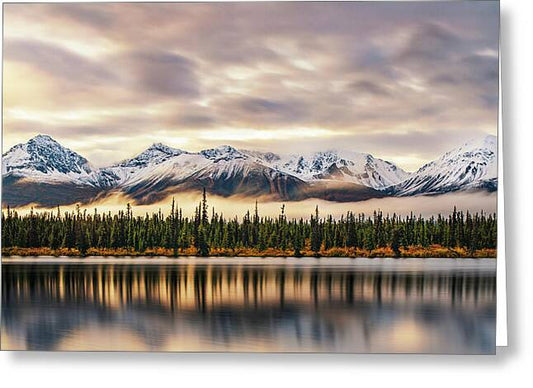 Denali Highway Lake Sunrise Reflection Landscape - Greeting Card