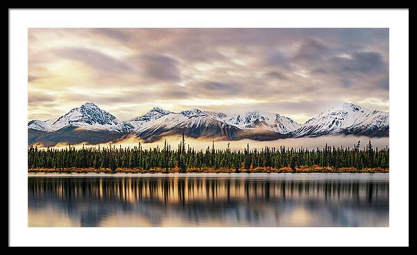 Denali Highway Lake Sunrise Reflection Landscape - Framed Print