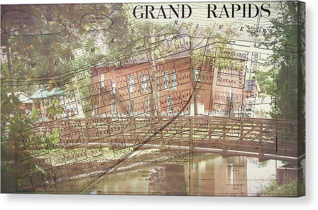 Grand Rapids Ohio Bridge And Map - Canvas Print