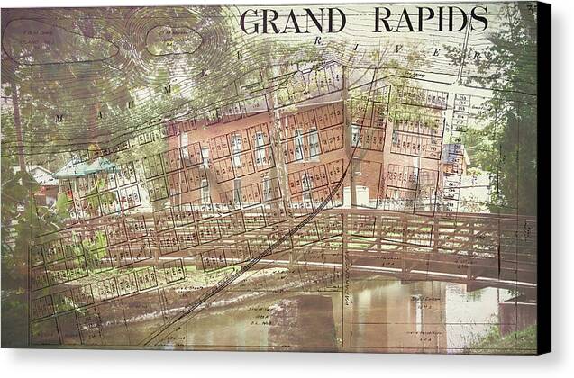 Grand Rapids Ohio Bridge And Map - Canvas Print