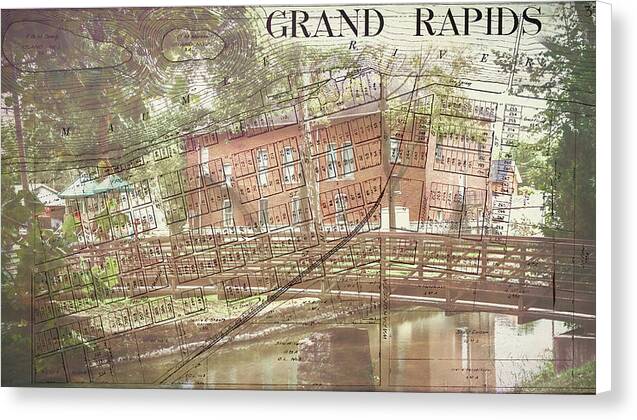 Grand Rapids Ohio Bridge And Map - Canvas Print