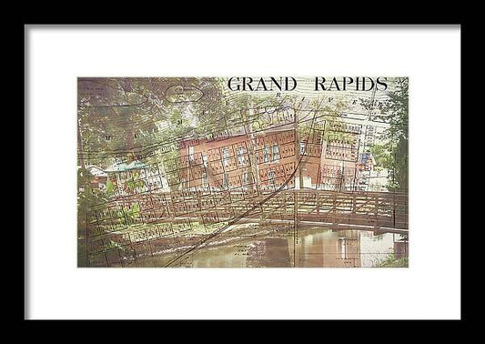 Grand Rapids Ohio Bridge And Map - Framed Print