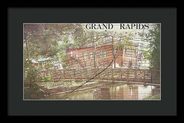 Grand Rapids Ohio Bridge And Map - Framed Print