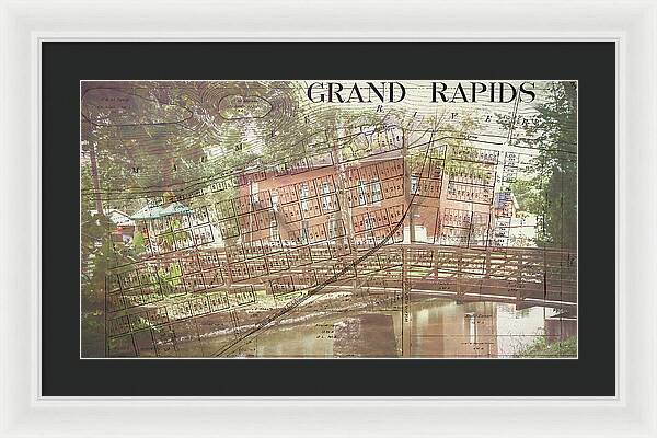 Grand Rapids Ohio Bridge And Map - Framed Print