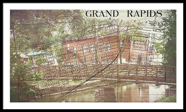 Grand Rapids Ohio Bridge And Map - Framed Print