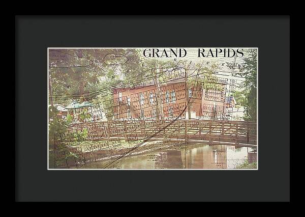 Grand Rapids Ohio Bridge And Map - Framed Print