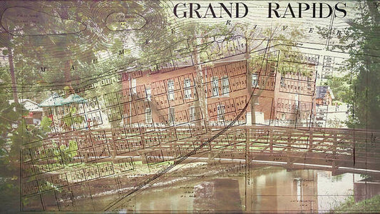 Grand Rapids Ohio Bridge And Map - Art Print