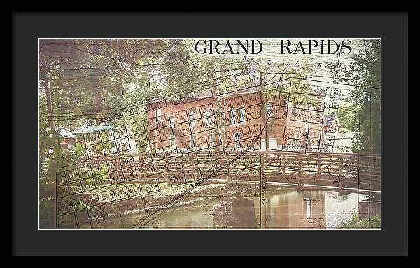 Grand Rapids Ohio Bridge And Map - Framed Print