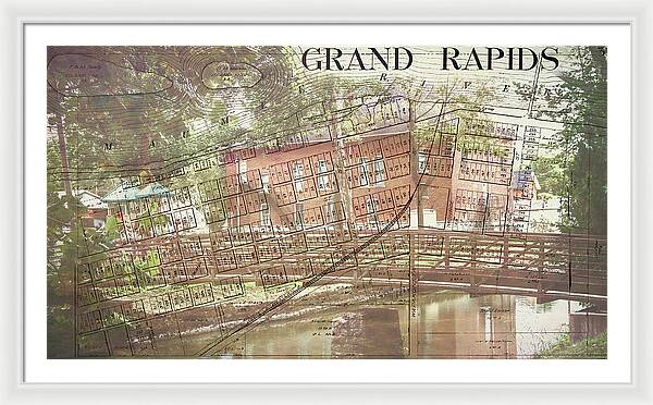 Grand Rapids Ohio Bridge And Map - Framed Print