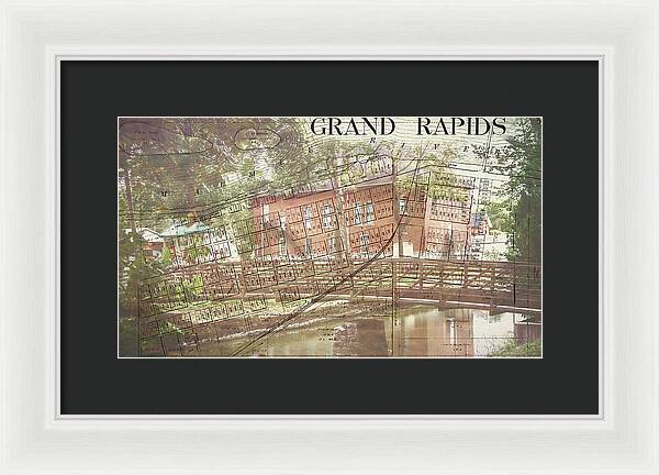 Grand Rapids Ohio Bridge And Map - Framed Print