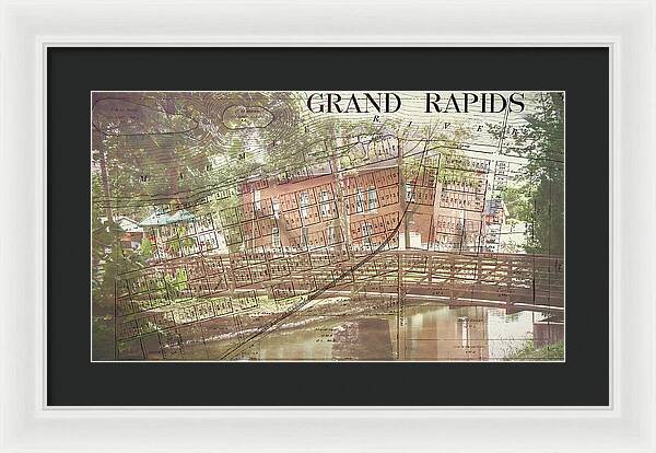 Grand Rapids Ohio Bridge And Map - Framed Print