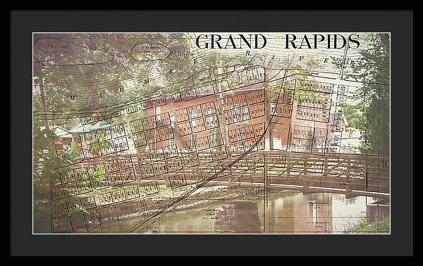 Grand Rapids Ohio Bridge And Map - Framed Print