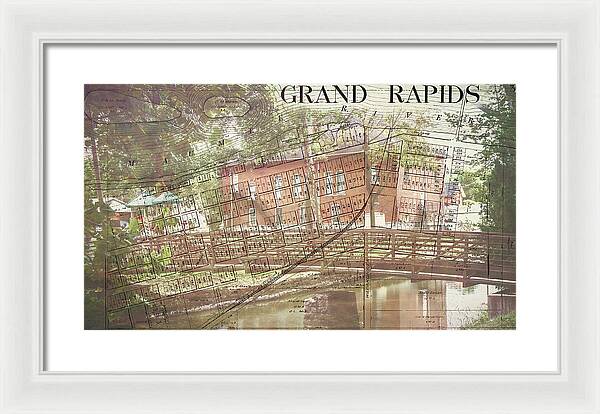 Grand Rapids Ohio Bridge And Map - Framed Print