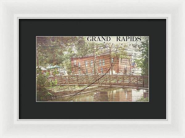 Grand Rapids Ohio Bridge And Map - Framed Print