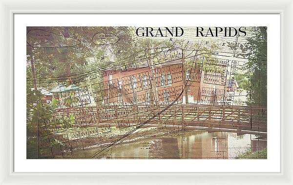 Grand Rapids Ohio Bridge And Map - Framed Print