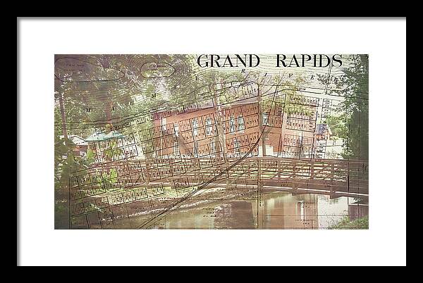 Grand Rapids Ohio Bridge And Map - Framed Print