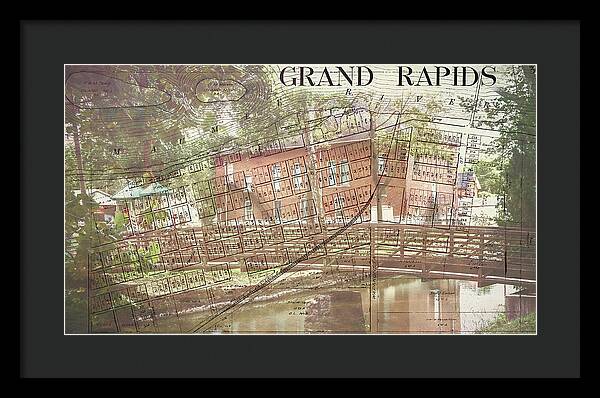 Grand Rapids Ohio Bridge And Map - Framed Print