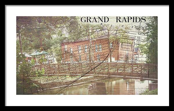 Grand Rapids Ohio Bridge And Map - Framed Print