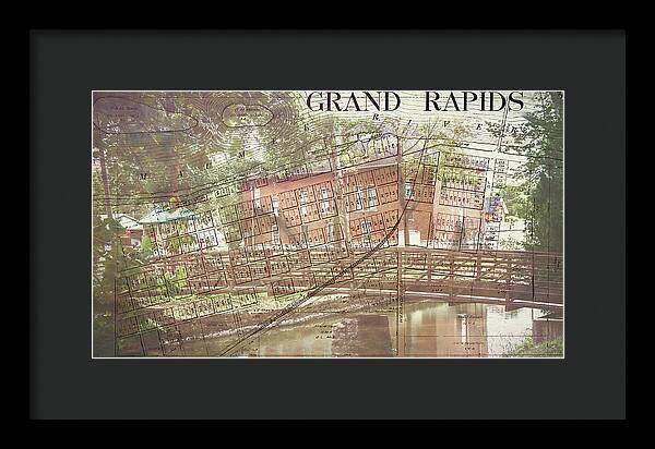 Grand Rapids Ohio Bridge And Map - Framed Print